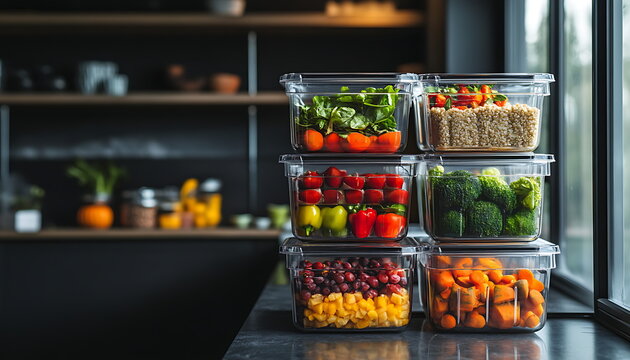 Photo of various glass containers filled with various vegetables