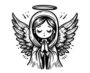 cute praying angel girl with wings vector