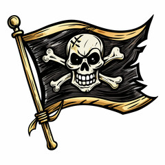 Fototapeta premium Pirate Skull and Crossbones Flag Illustration for Maritime Adventure Themes