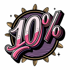 Vibrant 10% Discount Badge with Retro Comic Style Elements