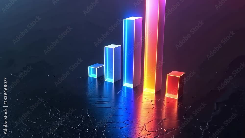 Poster colorful digital bar graph modern data visualization of growth and statistics with vibrant neon colo