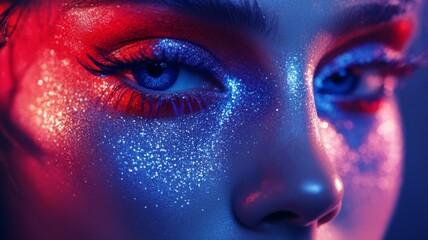 Naklejka premium Glittering Makeup Artistic Face Close Up