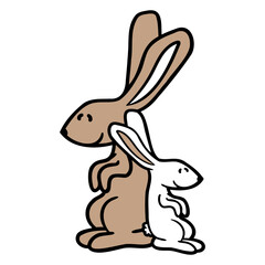 2 Rabbit Child Dad Mom Cute Two Shoulder Leaning Design Lover Art Vector Illustration Card T-Shirt Poster Sticker Graphic Print Decorative Drawing Isolated Logo Decoration Symbol Creative Cool Style
