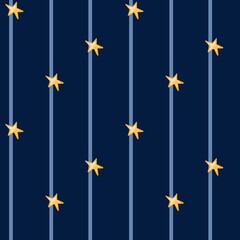 Seamless pattern with stars. Children's background for girls and boys. Pattern on a dark blue background. Children's pattern with cute elements. Pattern with stars, crowns and magic wands