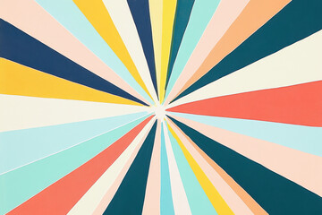 Abstract starburst design with light blue, navy, yellow, orange, red, mint green, light pink