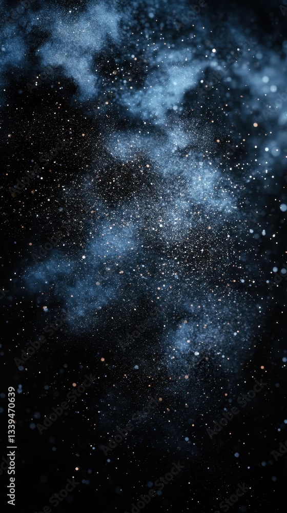 Poster ethereal cosmic dust cloud of shimmering particles and soft blue nebula against a dark backdrop crea