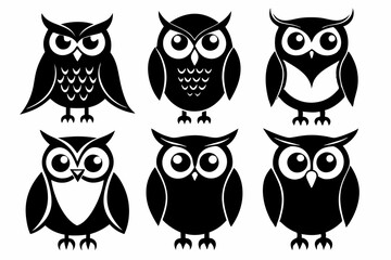 owl icon set line art silhouette vector illustration