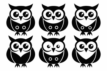 owl icon set line art silhouette vector illustration