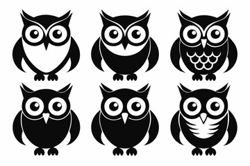 owl icon set line art silhouette vector illustration