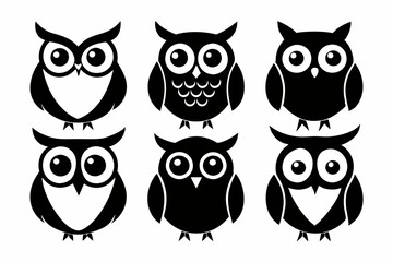 Fototapeta premium owl icon set line art silhouette vector illustration
