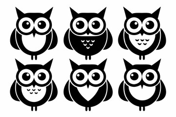 owl icon set line art silhouette vector illustration