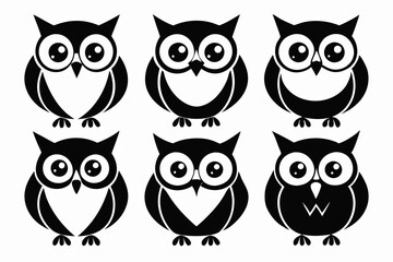 owl icon set line art silhouette vector illustration