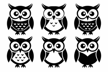 owl icon set line art silhouette vector illustration
