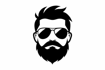 a beard with sun glass a mustache line art silhouette vector illustration