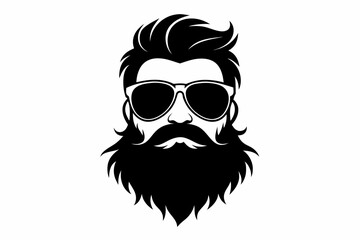  a beard with sun glass a mustache line art silhouette vector illustration