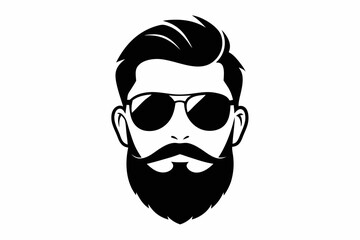  a beard with sun glass a mustache line art silhouette vector illustration