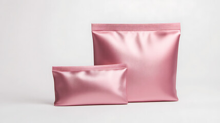 Two pink satin bags, one larger and one smaller,