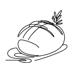 bread with olive branch, one line drawing vector, minimalist religious symbol of communion and peace