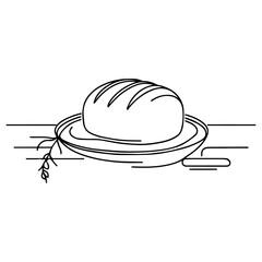 minimalist vector drawing of a loaf of bread on a plate with wheat, representing nourishment, tradition, and spirituality
