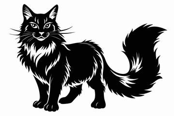 a maine coon cat is a very large breed line art silhouette vector illustration