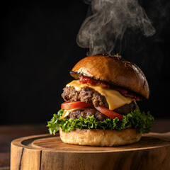 hamburger on a wooden background