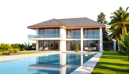 Fototapeta premium Modern house and swimming pool , with white tonespng