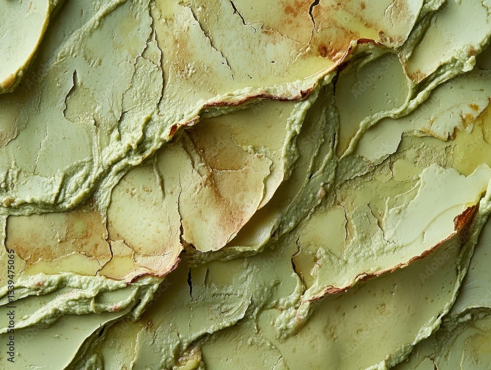 Poster abstract impressionistic texture of green and brown paint strokes with cracks and rough edges artist
