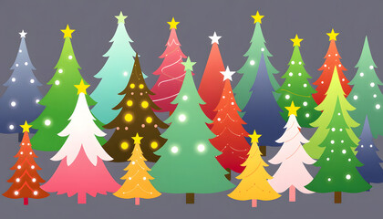 Big Christmas collection of vector Xmas trees in funky colors , with white tonespng
