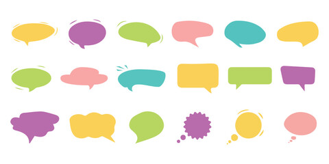 A vibrant collection of colorful speech bubbles in a modern cartoon style. Perfect for comics, social media graphics, posters, stickers, and creative design projects.