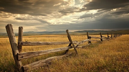 Obraz premium Wooden fence in a serene landscape