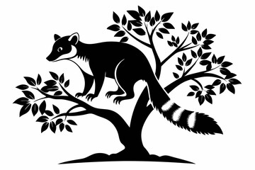 coati in tree line art silhouette vector illustration