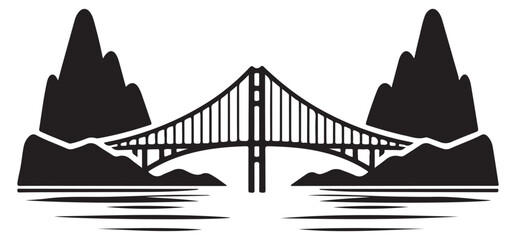 Golden Gate Bridge Silhouette with Mountains Landscape Illustration Art