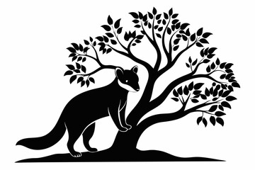 coati in tree line art silhouette vector illustration
