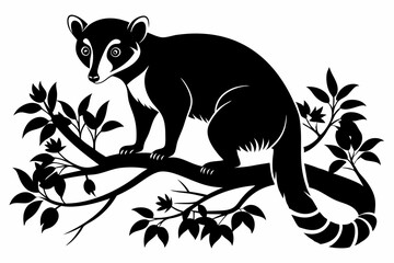 coati in tree line art silhouette vector illustration