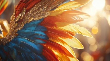 Colorful Glittering Feathers in Sunlight