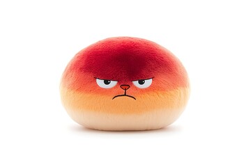 Angry plush toy with red gradient.