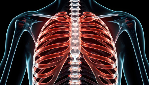 Chest x-ray with ribs and spinal cord. Skeletal bones , with white tonespng