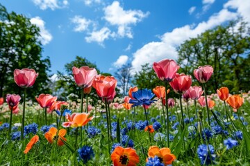 Floral summer background, field with flowers