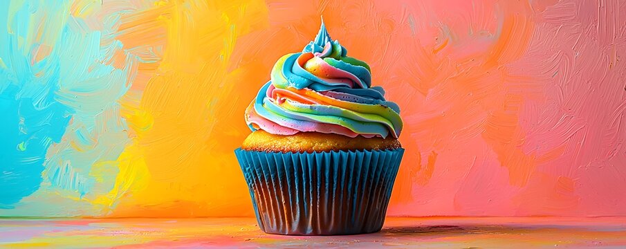 Artistic cupcake with dessert colors, perfect for bakery promotions or cooking classes