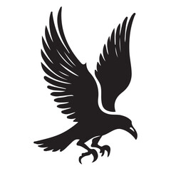 Silhouette Illustration of a Hawk Soaring Down with Wings Spread Wide
