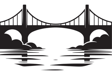 Obraz premium Suspension Bridge Silhouette Vector Illustration for Civil Engineering Projects