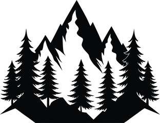 Fototapeta premium Mountains and Fir Trees Silhouette Vector Design, Nature Landscape Icon