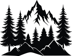Obraz premium Mountains and Fir Trees Silhouette Vector Design, Nature Landscape Icon