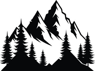 Obraz premium Mountains and Fir Trees Silhouette Vector Design, Nature Landscape Icon