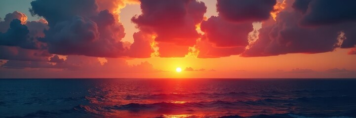 Fototapeta premium Deep gold and fiery red sunset over the tranquil Pacific, creating a mesmerizing panorama , sun, golden hour, dramatic