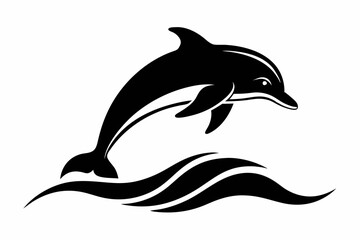 dolphin over a wave engraving line art silhouette vector illustration