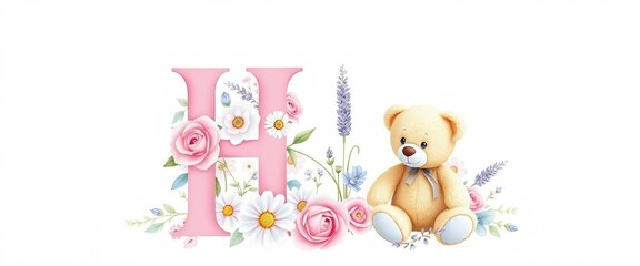 Obraz premium Niedlicher Teddybär neben dem Buchstaben 