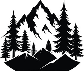 Obraz premium Mountains and Fir Trees Silhouette Vector Design, Nature Landscape Icon