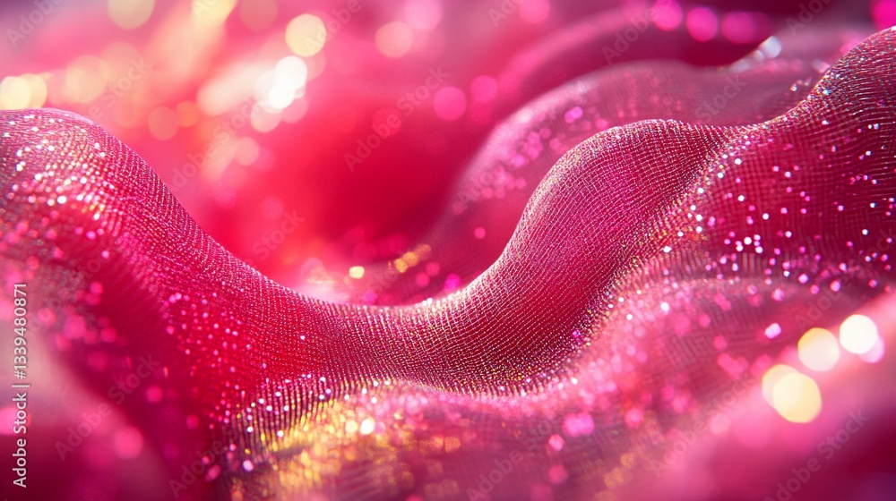 Poster abstract pink glittering fabric texture with light bokeh.