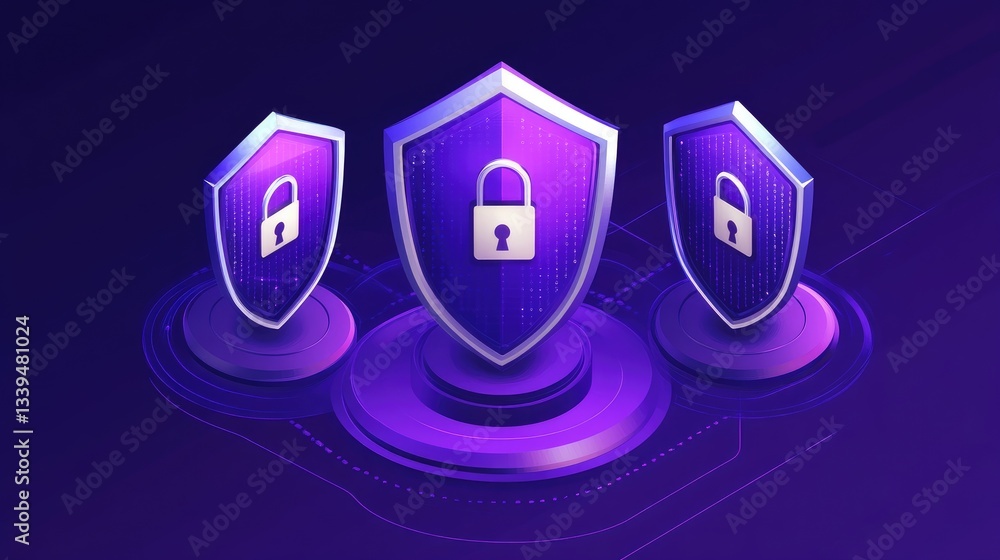 Poster a secure data network concept with encrypted connections and cybersecurity shields.